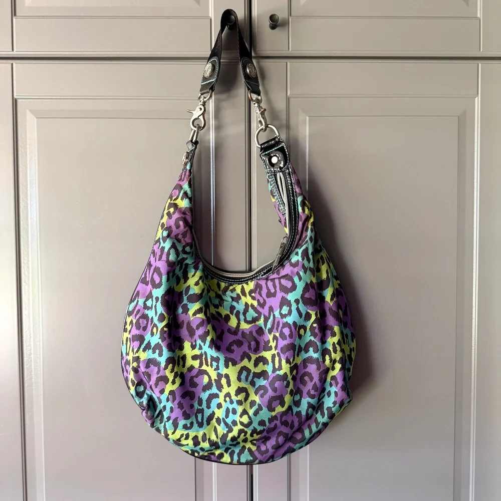 Betseyville Y2K Punk Multicolor Neon Leopard Lightning Charm Hobo Bag ,Large